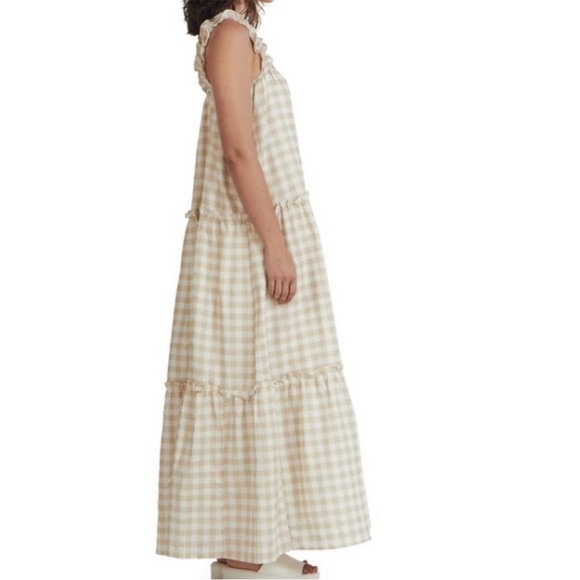 Charlie Holiday Lottie Maxi Tiered Gingham Dress Size 4 Cotton and Linen - Picture 2 of 12